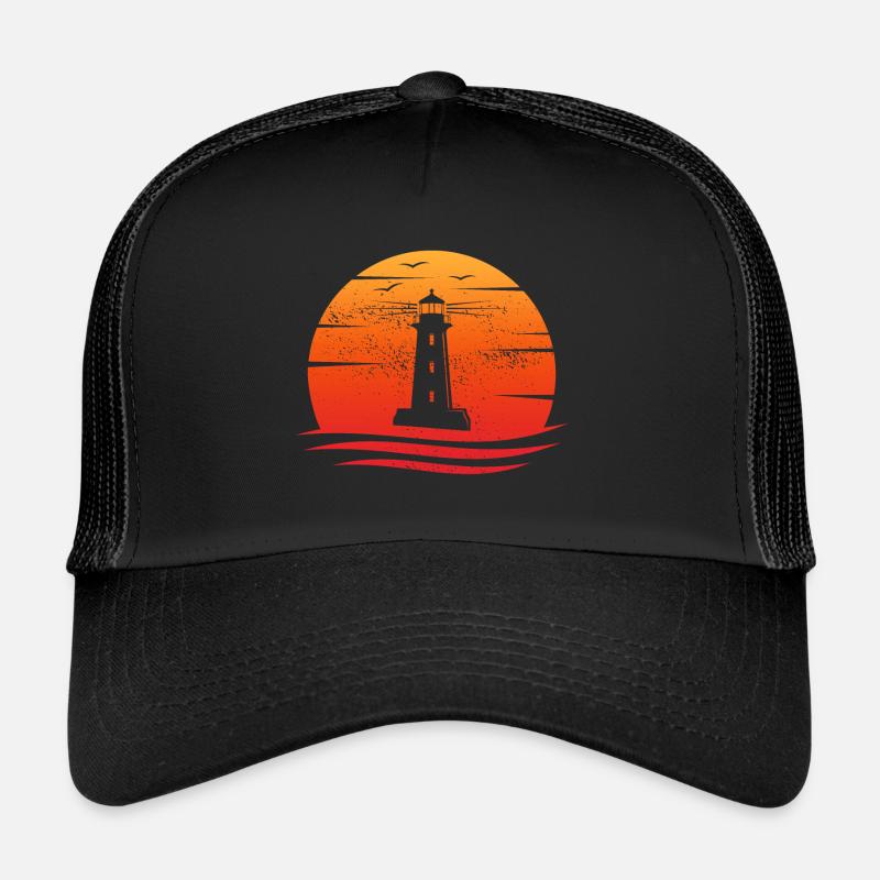 Lighthouse retro coast baltic sea north sea coast - Trucker Cap - black/black