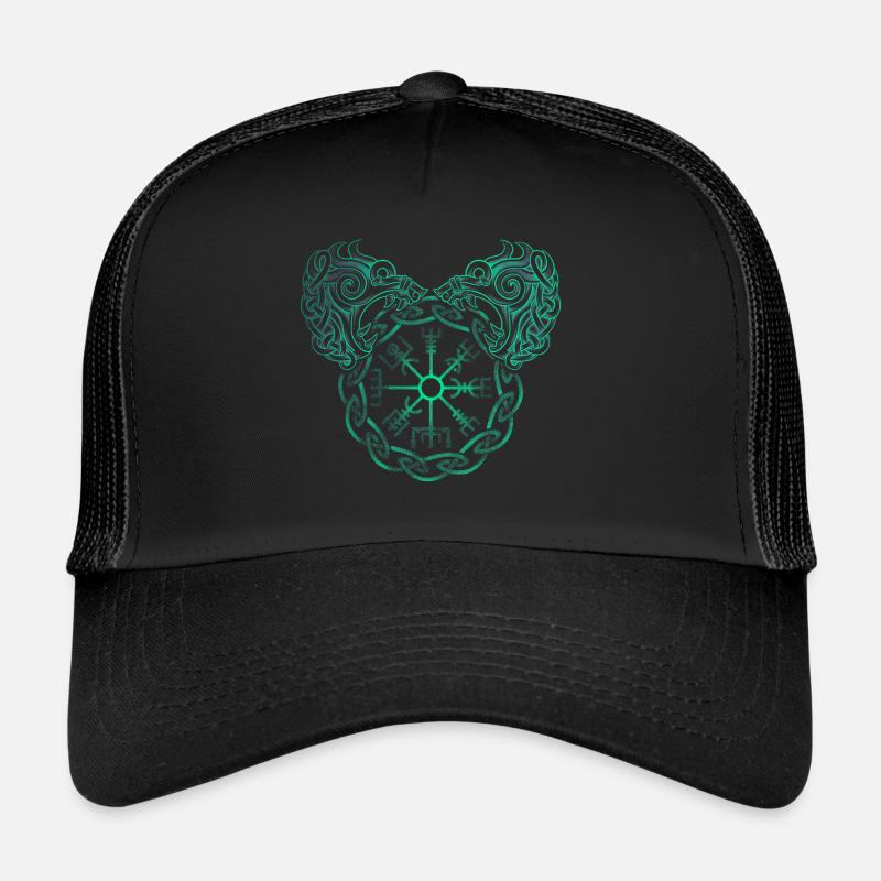 Nordic symbol Viking Fenrir and Vegvisir dotwork Trucker Cap