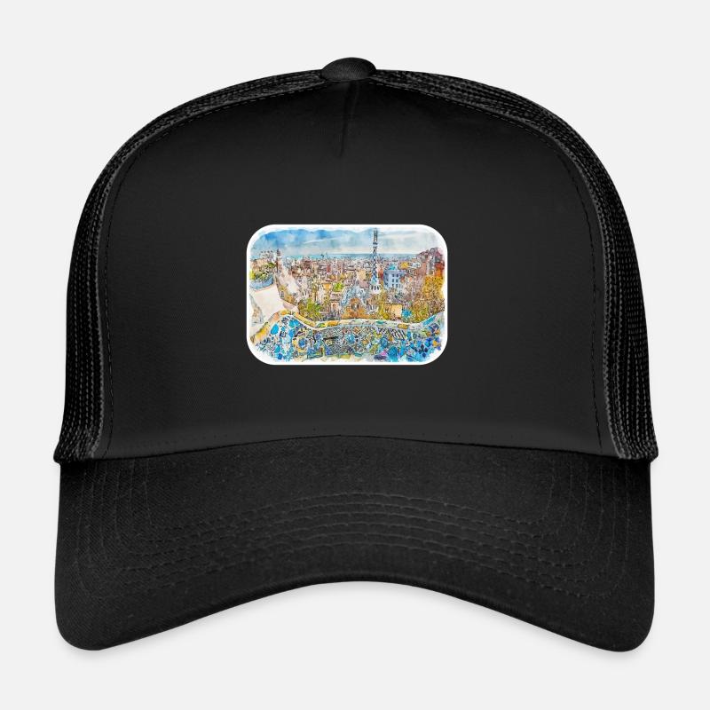 Barcelone Espagne Aquarelle Esquisse Dessin Dessiné Casquette trucker 