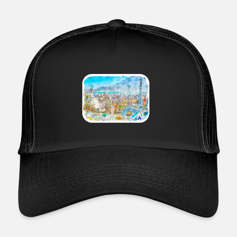 Barcelone Espagne Aquarelle Esquisse Dessin Dessin Casquette trucker 