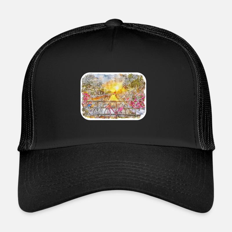 Amsterdam Pays-Bas Aquarelle Esquisse Dessinée Douleur Casquette trucker 