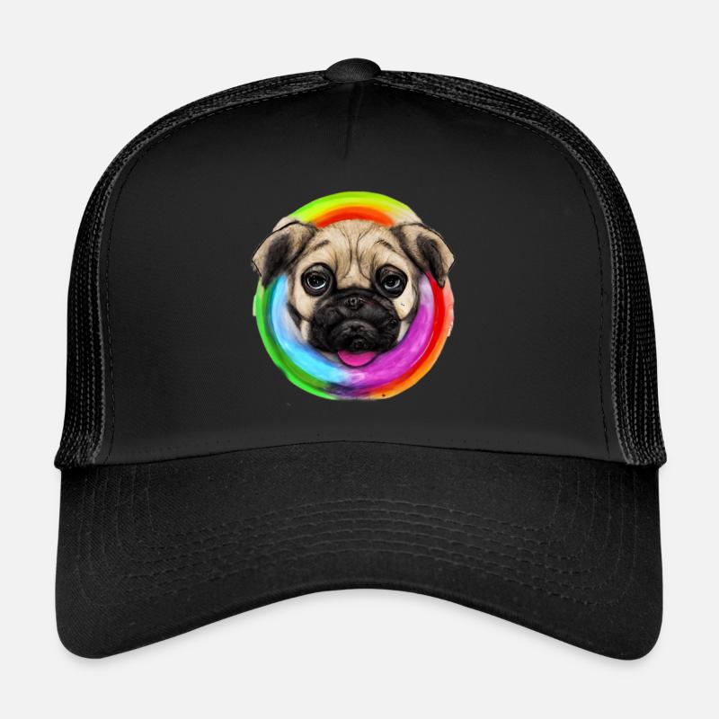 Regenbogen Hund Mops - Trucker Cap - Schwarz/Schwarz