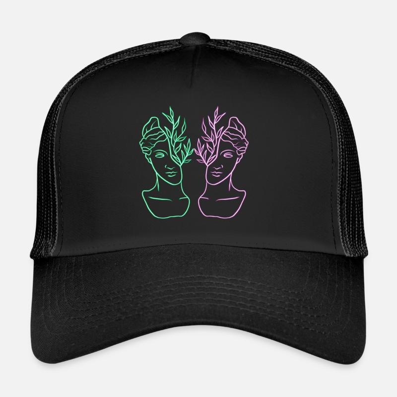 Doppelte römische Statue neonschwarzer Hintergrund Trucker Cap