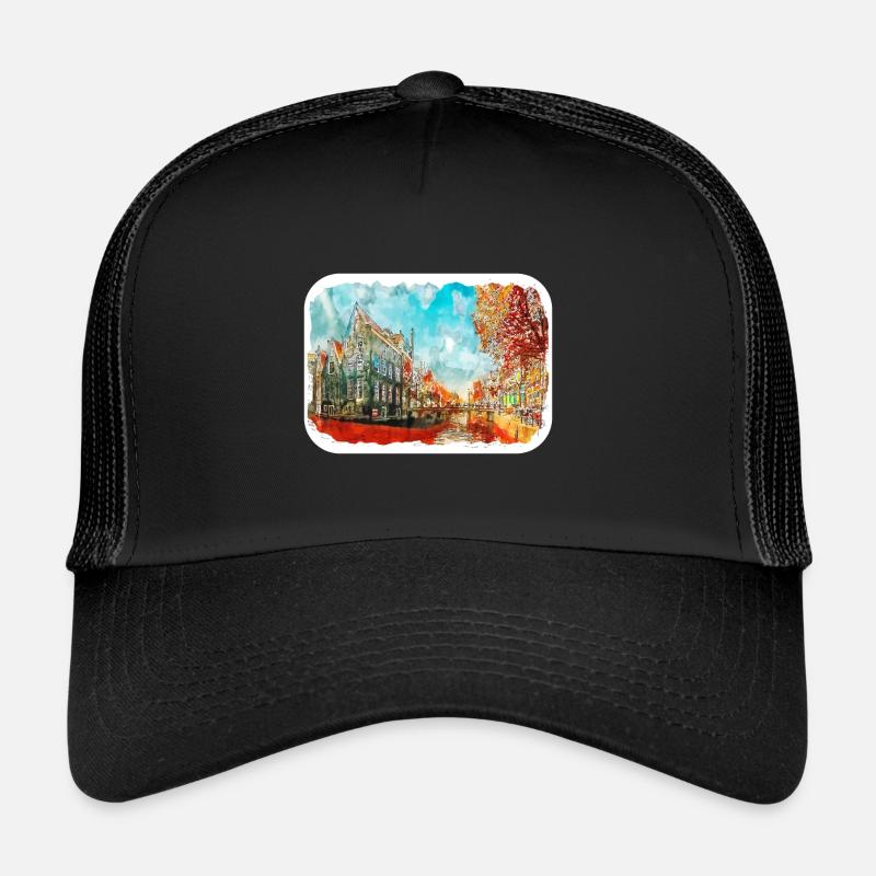 Amsterdam Pays-Bas Aquarelle Esquisse Dessinée Douleur Casquette trucker 