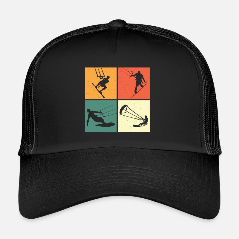 Retro kiteboarder kiteboard kitesurf kiteboarder - Trucker Cap - Schwarz/Schwarz