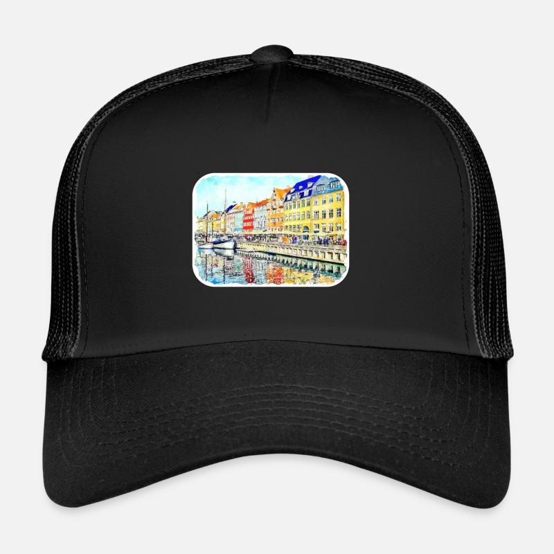 Copenhague Danemark Aquarelle Esquisse Dessinée Paintin Casquette trucker 