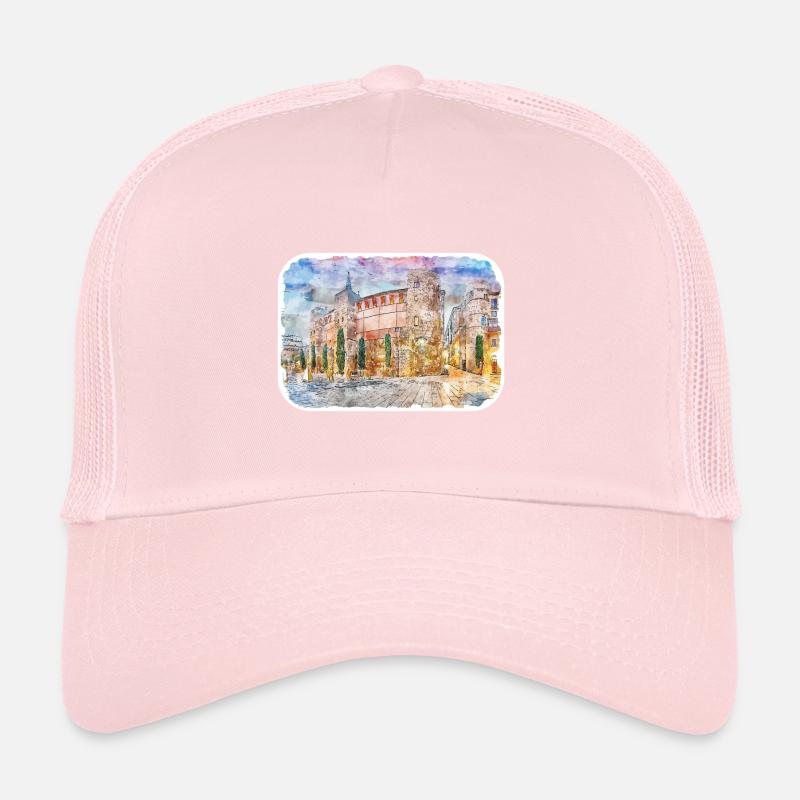 Barcelone Espagne Aquarelle Sketch Illustration Casquette trucker 