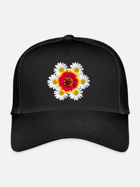 Zinnia avec marguerites Motif floral Fleur de Zinnia - Casquette trucker  - noir/noir - Devant