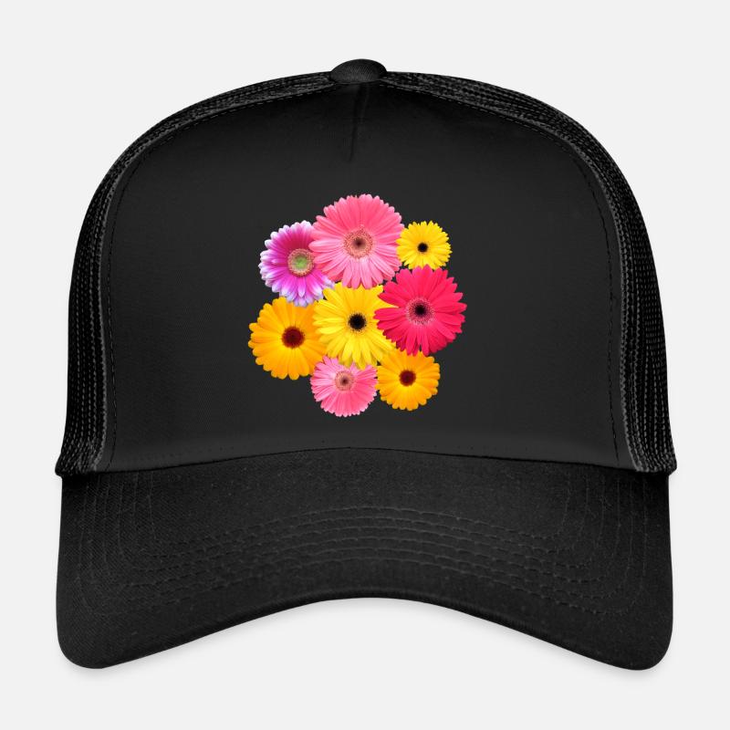 Gerbera Blume bunt blühende Gerberas Blüten floral - Trucker Cap - Schwarz/Schwarz