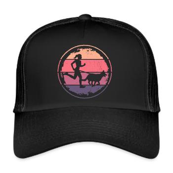 Retro Canicross Läuferin Geländelauf Mädchen - Trucker Cap - Schwarz/Schwarz - Vorne