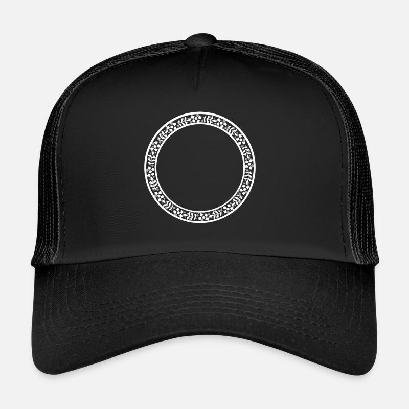 White Round Frame with Flower Decoration Circle Trucker Cap