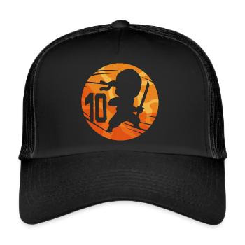 Ninja Kämpfer 10. Geburtstag Junge 10 Jahre alt - Trucker Cap - Schwarz/Schwarz - Vorne