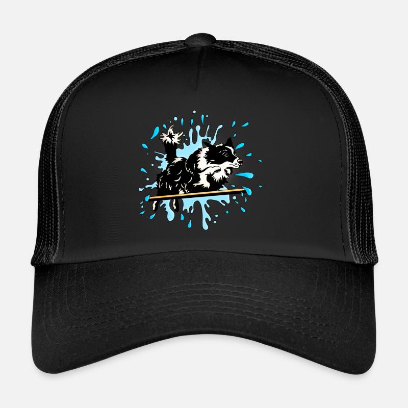 Border Collie Agility Splash Blau - Trucker Cap - Schwarz/Schwarz