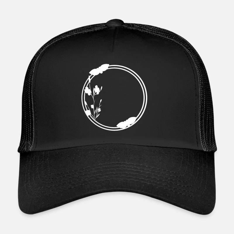 Spring Frame Circle in White Flowers - Trucker Cap - black/black