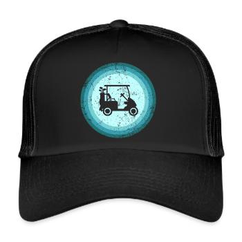 Golfer Golfspieler Retro Golf Cart Golfen - Trucker Cap - Schwarz/Schwarz - Vorne