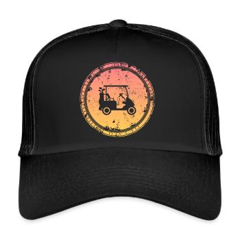 Golf Cart Retro Golfspieler Golfer Golfen - Trucker Cap - Schwarz/Schwarz - Vorne