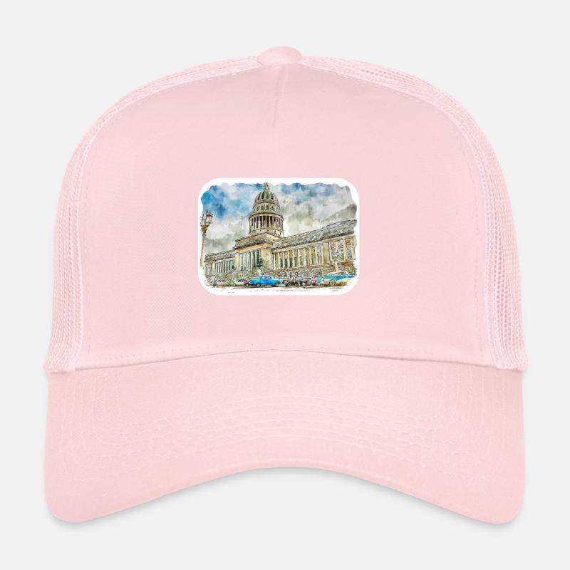 Cuba Aquarelle Esquisse Dessinée à la main Illustration Casquette trucker 