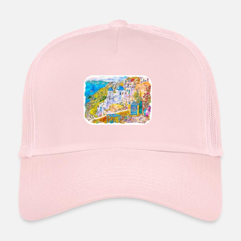 Grèce Aquarelle Esquisse Dessinée à la main Illustration Casquette trucker 