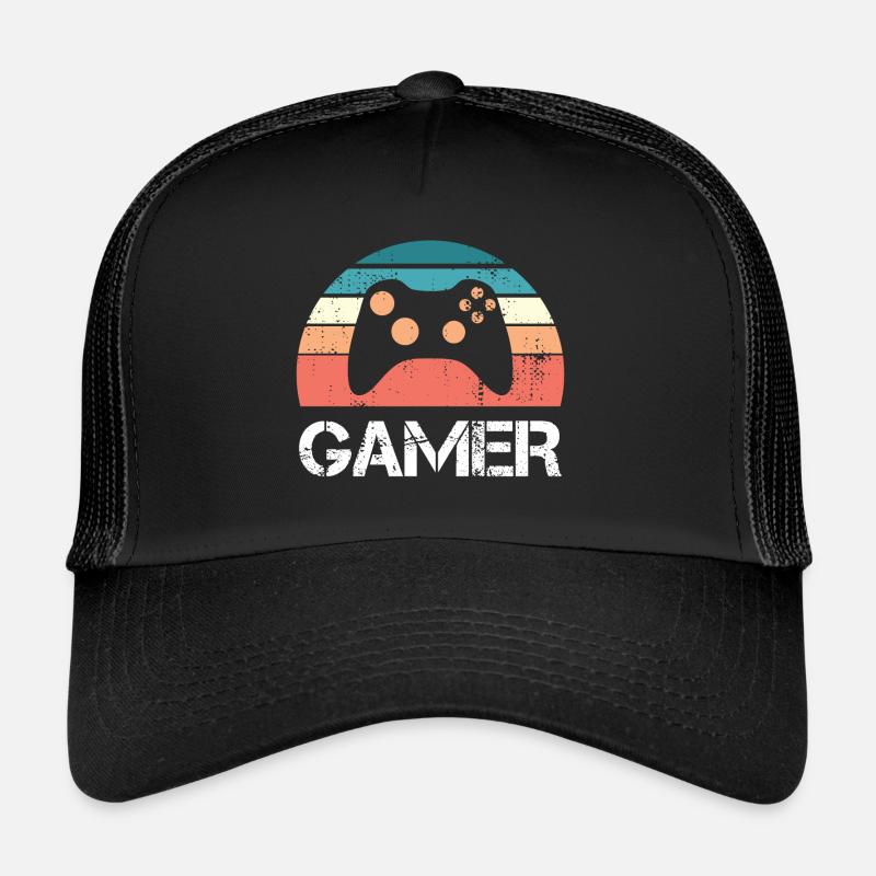 Gamer Retro Sunset Gaming Controller Cadeau pour garçons - Casquette trucker  - noir/noir