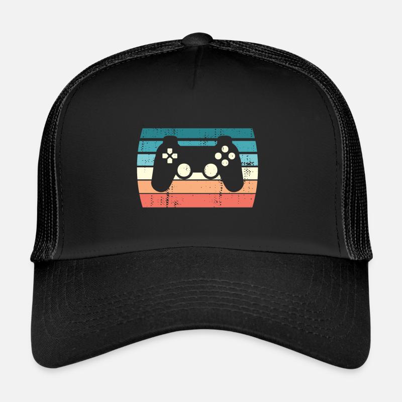 Retro Videospieler Sonnenuntergang Jungen Mädchen - Trucker Cap - Schwarz/Schwarz