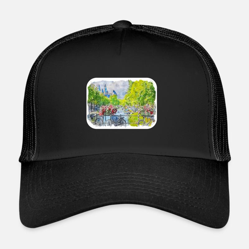 Amsterdam Pays-Bas Aquarelle Esquisse Dessinée Douleur Casquette trucker 