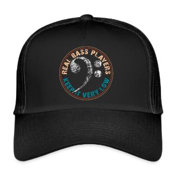 Vintage Bassschlüssel mit lustigem Spruch - Trucker Cap - Schwarz/Schwarz - Vorne