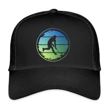 Floorball Spieler Innebandy Hockey Unihockey - Trucker Cap - Schwarz/Schwarz - Vorne