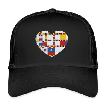 Heart with painting Mondrian Victory Boogie Woogie - Trucker Cap - black/black - Front