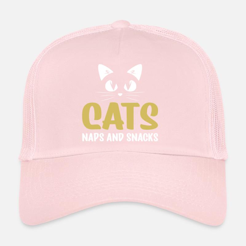 Cat Funny Owner Lovers Cats Naps Snacks Trucker Cap