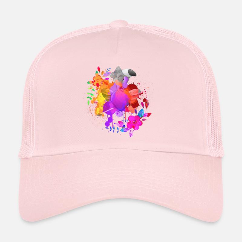 Danse des fleurs Flamant Rose Éclaboussure de Couleurs Art Casquette trucker 