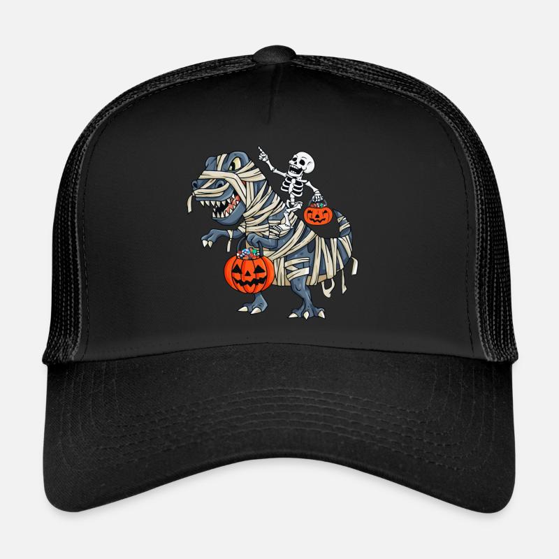 Skeleton Riding Mom Dinosaur Trucker Cap