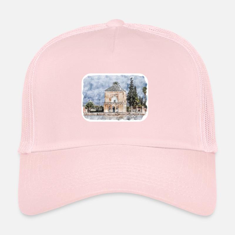 Marrakech Morocco Watercolor Sketch Illustration Trucker Cap