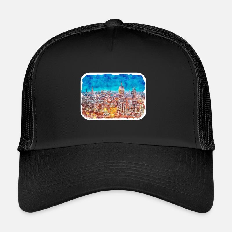 Pays-Bas Aquarelle Esquisse Dessinée Illustration Casquette trucker 