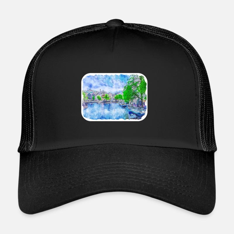 Pays-Bas Aquarelle Esquisse Dessinée Illustration Casquette trucker 