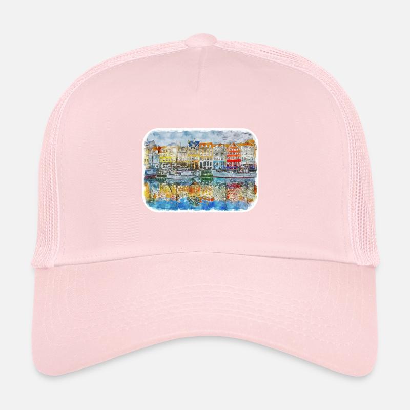 Copenhague Danemark Aquarelle Sketch Illustration Casquette trucker 