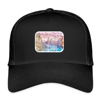 Sorrento Italy Watercolor Sketch Drawn Painting - Trucker Cap - black/black - Front