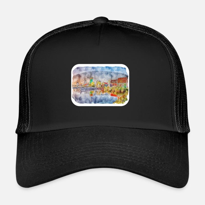 Pays-Bas Aquarelle Esquisse Dessinée Illustration Casquette trucker 