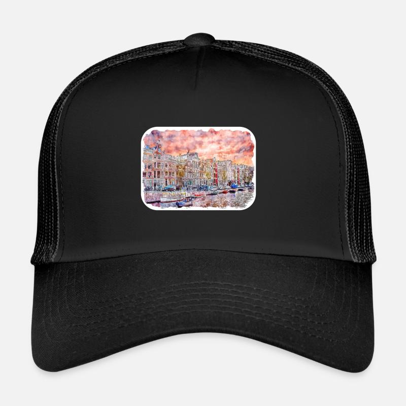 Pays-Bas Aquarelle Esquisse Dessinée Illustration Casquette trucker 