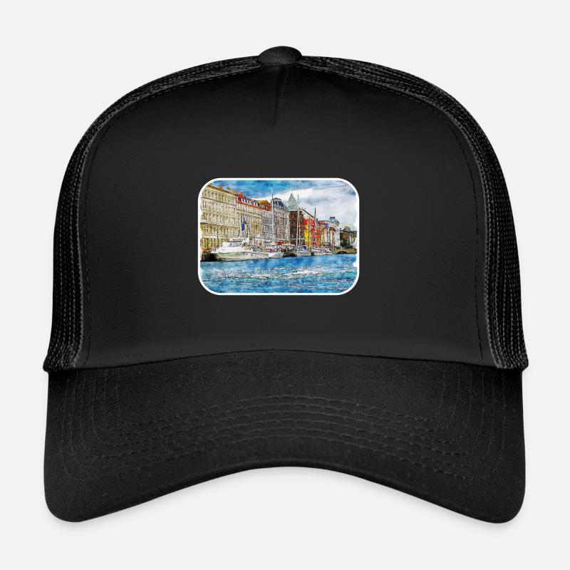 Copenhague Danemark Aquarelle Sketch Illustration Casquette trucker 