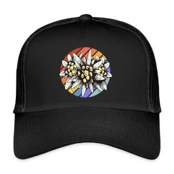 Edelweiss Schweiz Souvenir Wandern Alpen Berge - Trucker Cap - Schwarz/Schwarz - Vorne