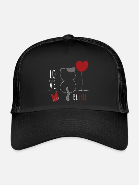 Chat avec coeur Chat amour animal Chats - Casquette trucker  - noir/noir - Devant