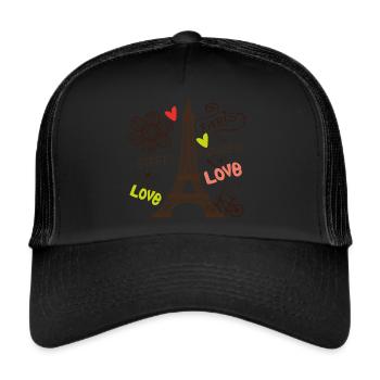 Paris Tour Eiffel Arc de Triomphe L’amour de Frankre - Casquette trucker  - noir/noir - Devant