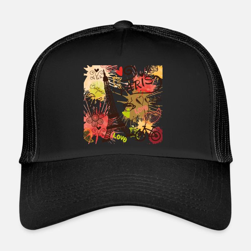 Eiffelturm Paris mit Liebe aus Frankreich und den - Trucker Cap - Schwarz/Schwarz