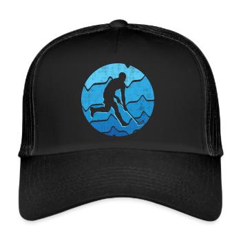 Unihockey Spieler Floorballer Grafik Floorball - Trucker Cap - Schwarz/Schwarz - Vorne
