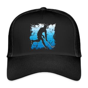 Unihockey Spieler Floorballer Vintage Floorball - Trucker Cap - Schwarz/Schwarz - Vorne