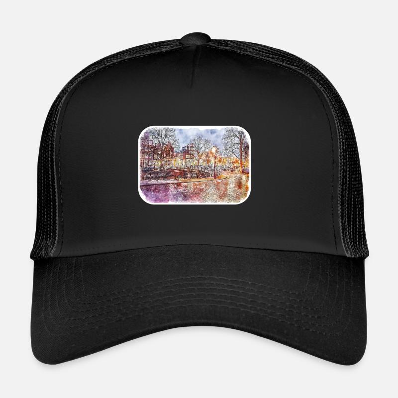Amsterdam Pays-Bas Aquarelle Dessin Casquette trucker 