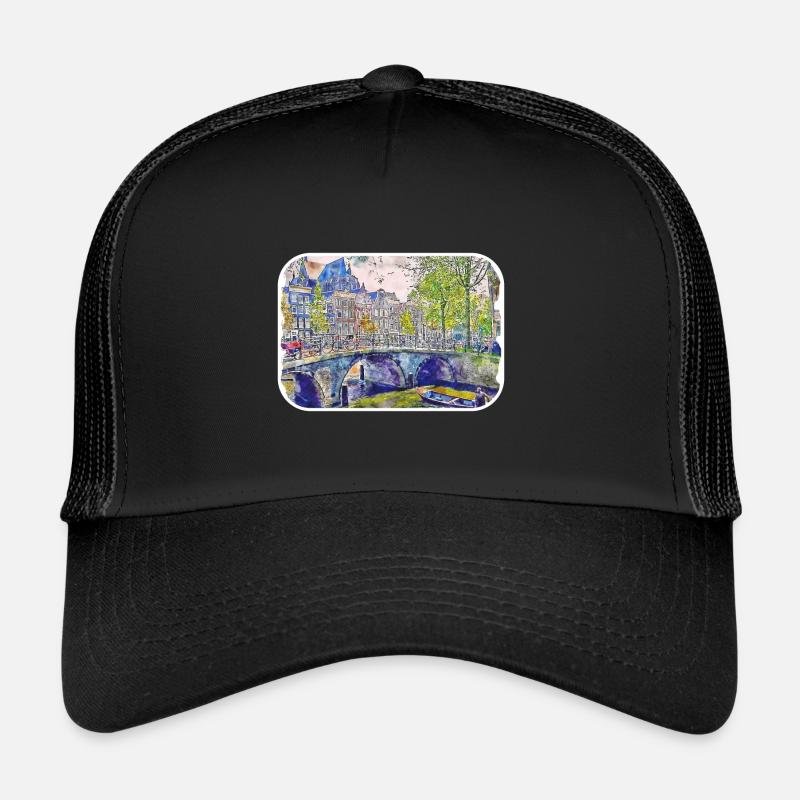 Amsterdam Pays-Bas Aquarelle Dessin Casquette trucker 