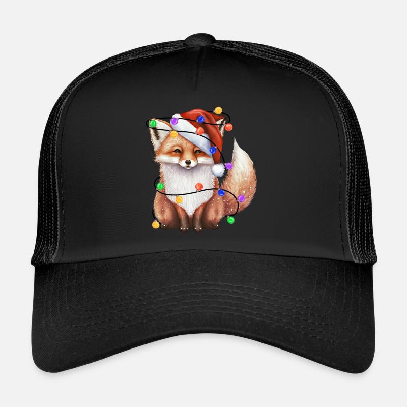 Fox with Christmas hat and lights - Trucker Cap - black/black