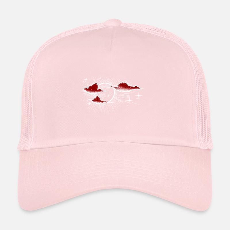 Red clouds & white line art dotwork tattoo Trucker Cap