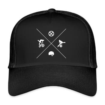 BMX Fahrrad Fahrer Design Stunt BMX - Trucker Cap - Schwarz/Schwarz - Vorne